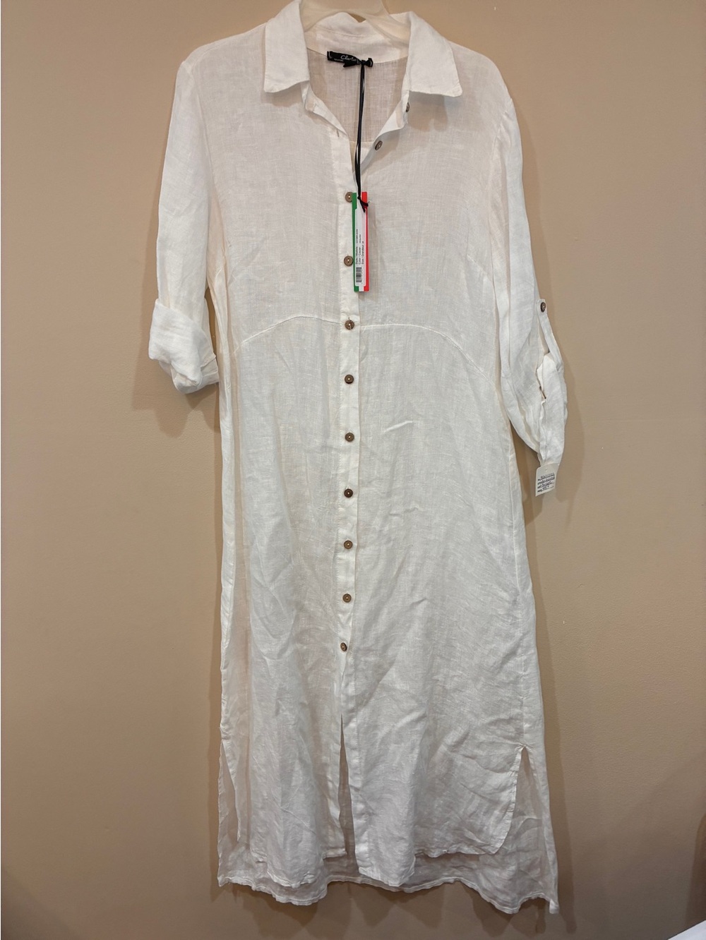Charlie B Lightweight‎ White Button-Front Linen Dress Made in Italy